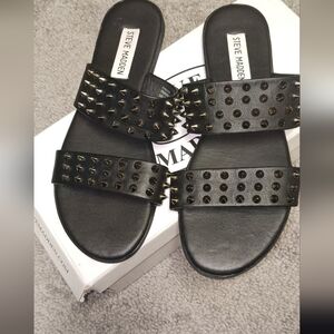 Steve Madden Black Studded Double Strap Slide Sandals